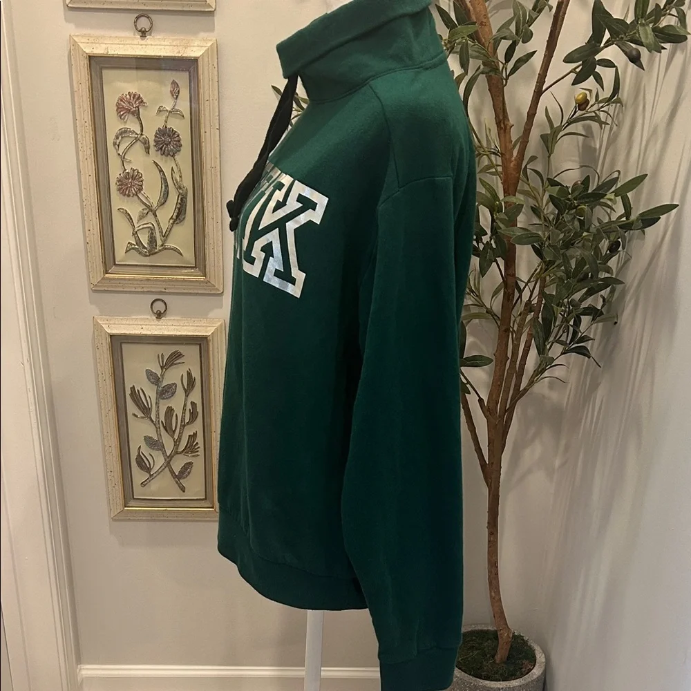 PINK Victoria's Secret Dark Green Funnel Neck Sweatshirt with Drawstring - Picture 2 of 4